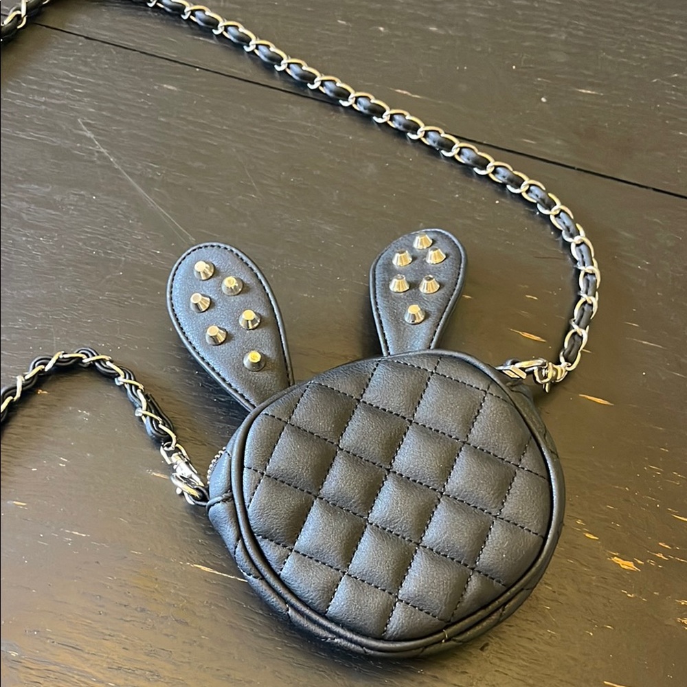 Black Quilted Bunny Ear Crossbody Bag